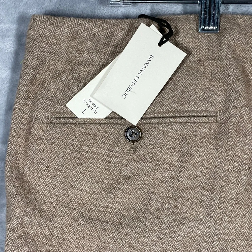 Banana Republic Italian Wool Herringbone Lanificio Comatex Pants Tan L Mens NEW
